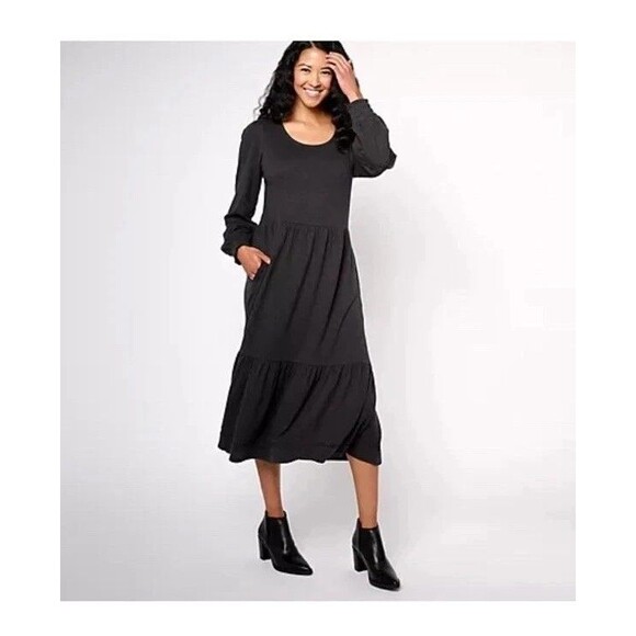 Canyon Retreat Dress Womens 1X Washed Black Easy Midi Boot Dress New - Picture 1 of 6